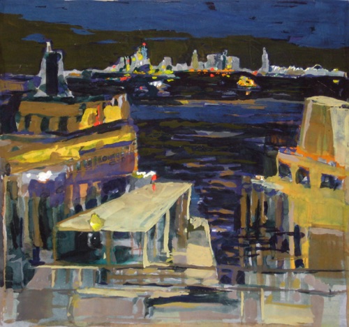 Staten Island Ferry Night View (sold); 
Watercolor and Gouache, 2009; 
12 x 12.5 in.